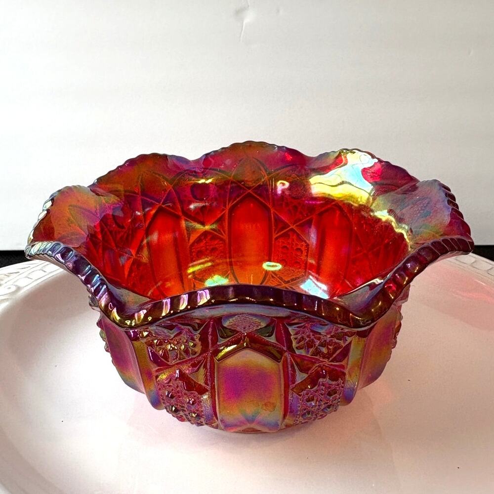 Vintage L.E. Smith Carnival Glass Bowl Cranberry Iridescent Bowl Dish